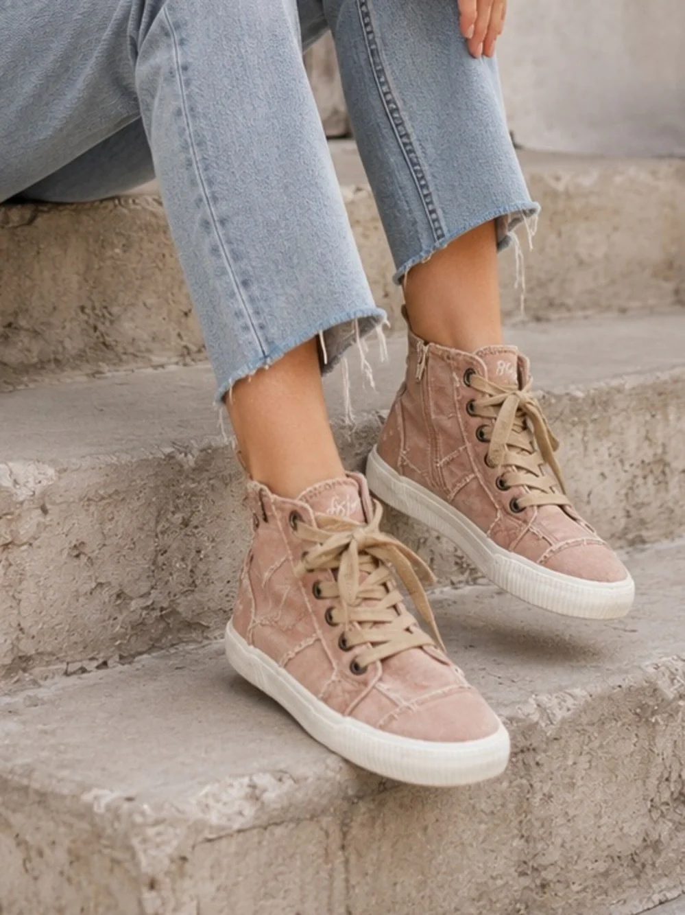 Dusty Pink Quilted High-Top Sneakers